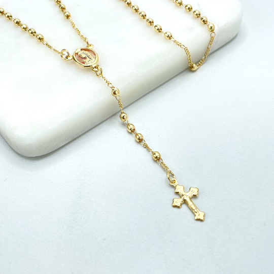 Rosary with Virgin Mary Medal 18k Gold Filled Gold Beads Beaded