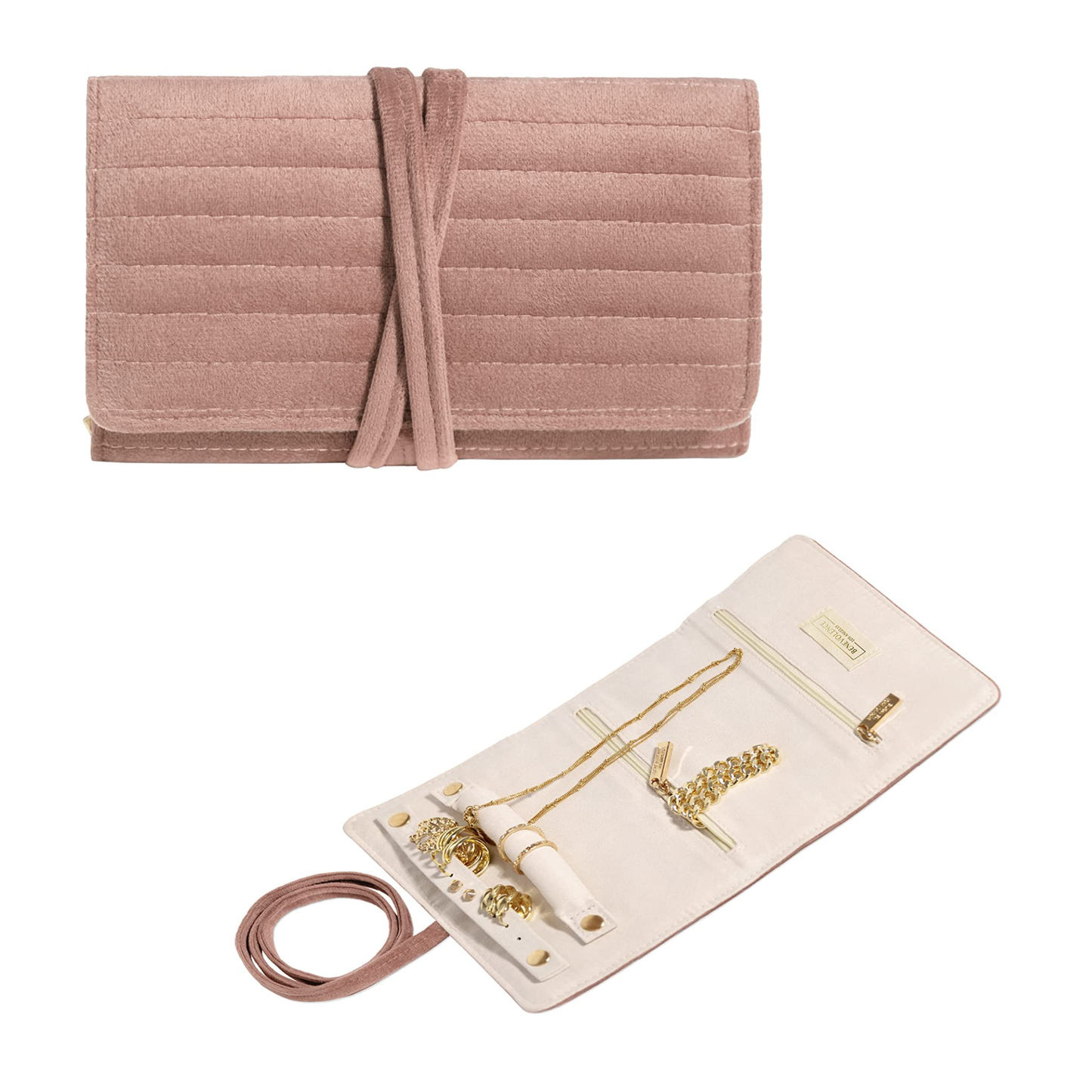 Emerald Velvet Jewelry Roll Organizer