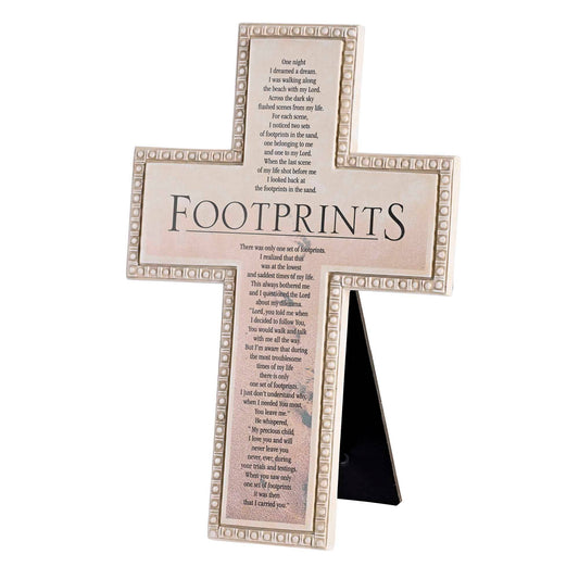 Footprints Poem Tabletop Beaded Cross