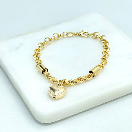 Dangle Puffed Heart Charm Bracelet