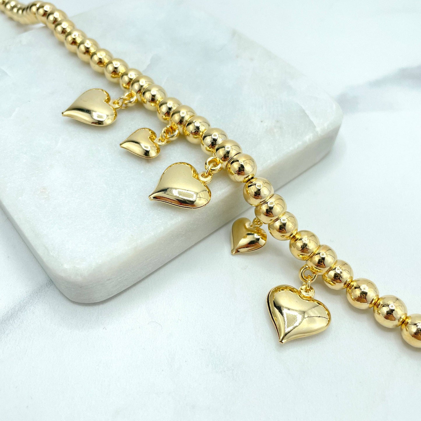 18K Bead and Heart Necklace