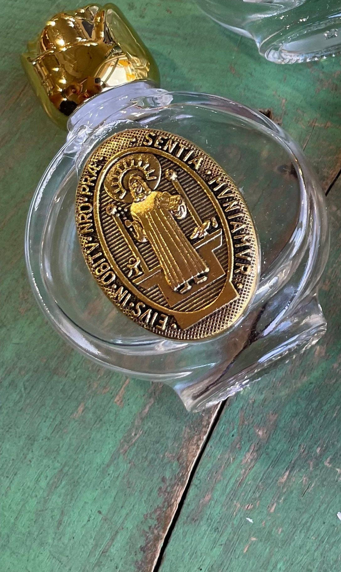 St Benedict Glass Holy Water Bottle