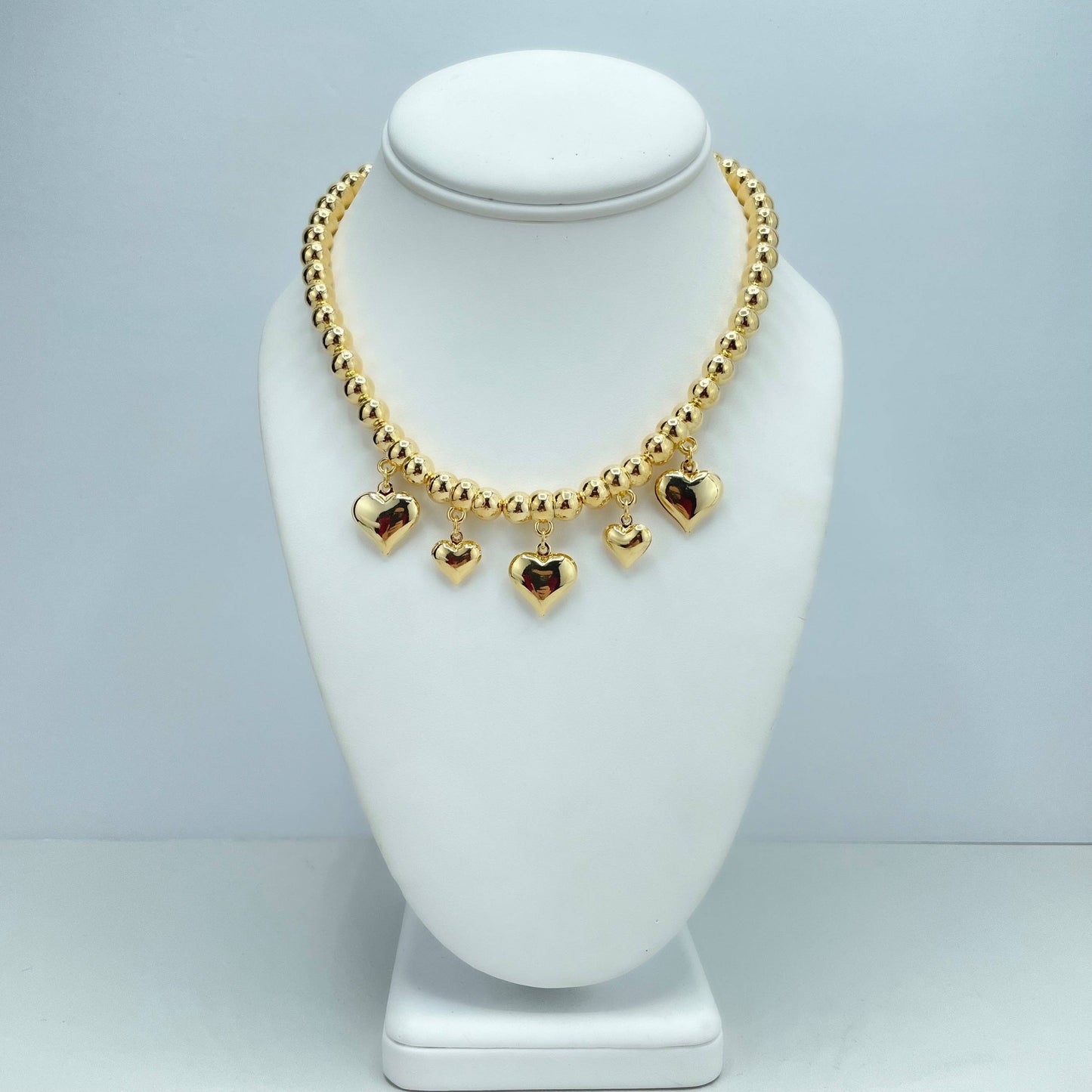 18K Bead and Heart Necklace