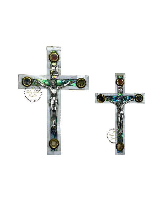 Olive Wood With Mother of Pearl Full Wall Cross with Corpus