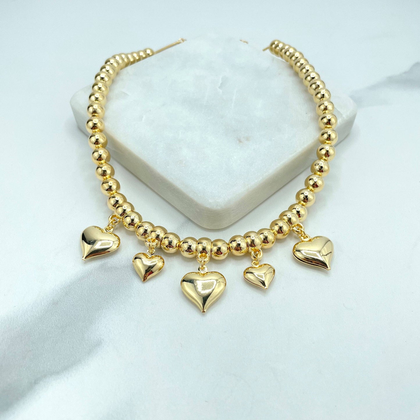 18K Bead and Heart Necklace