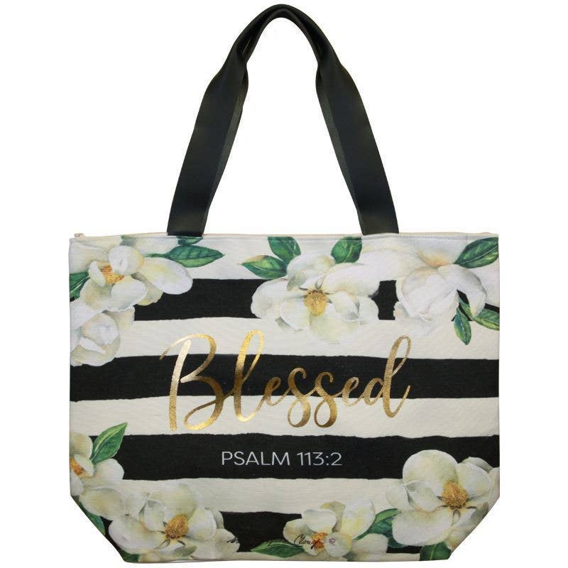 White Magnolias Blessed (Psalm 113:2) Canvas Handbag