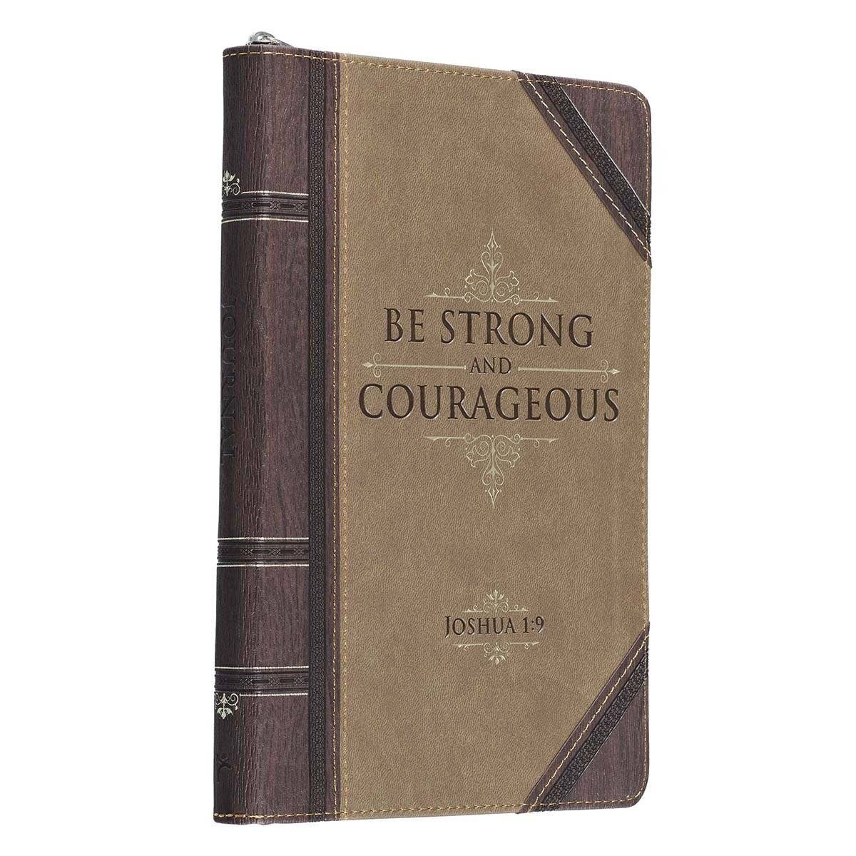 Journal Zip Brown 2-tone Be Strong Josh. 1:9