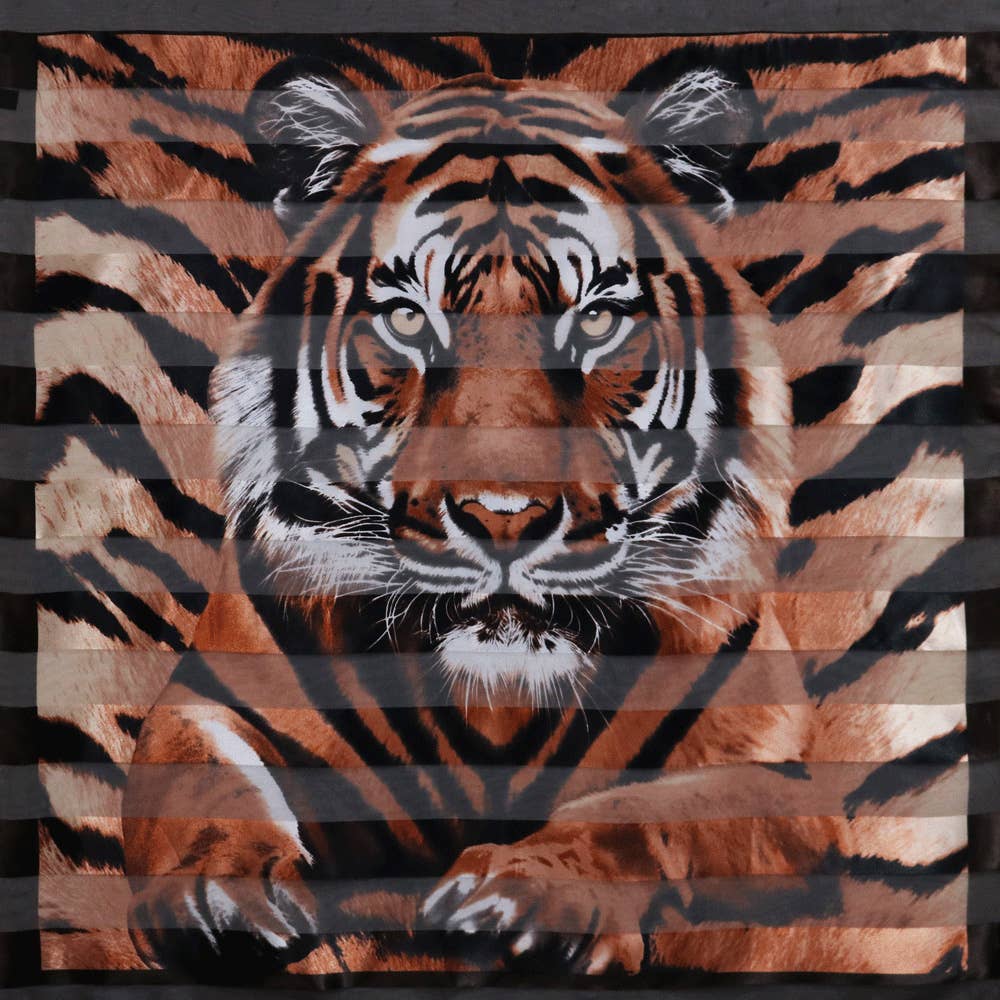 Silky Satin Feel Tiger Print Square Scarf: Gold