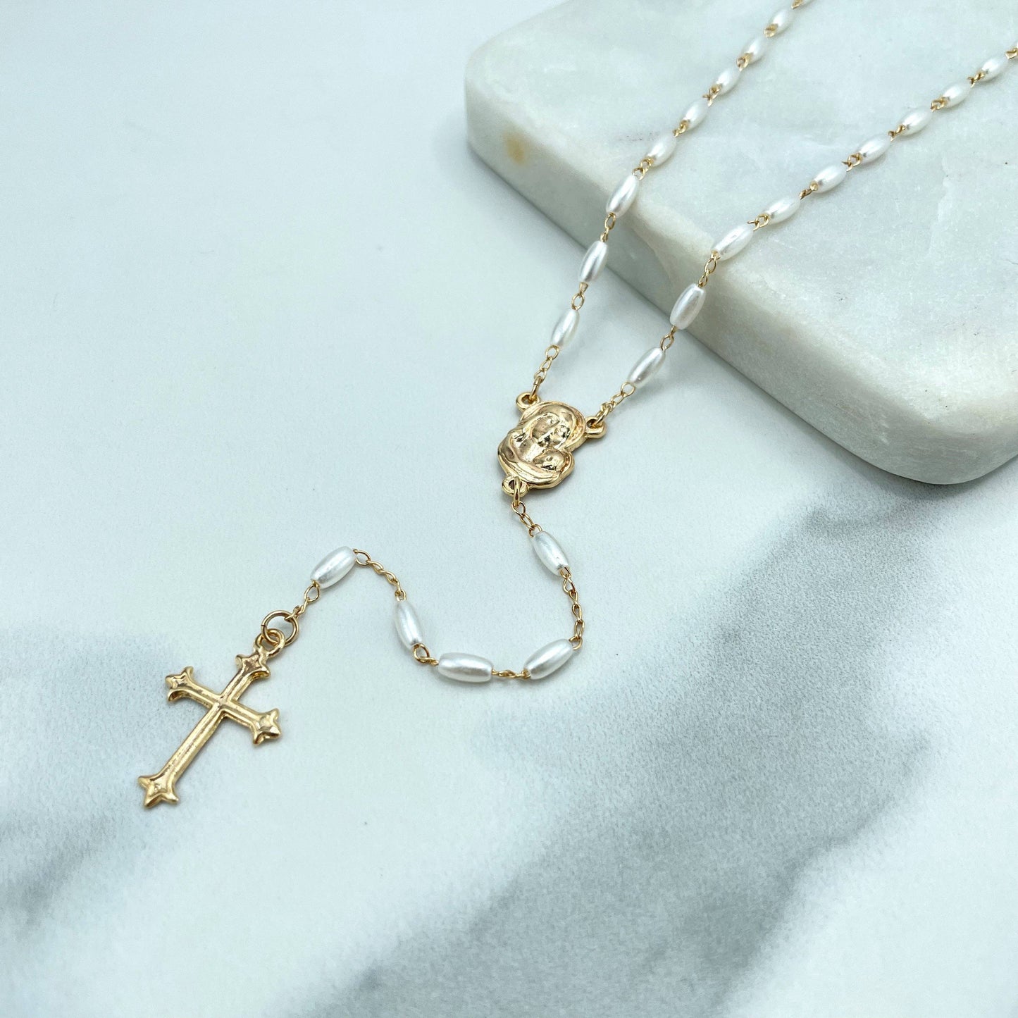 18K Rice Pearl Rosary Necklace