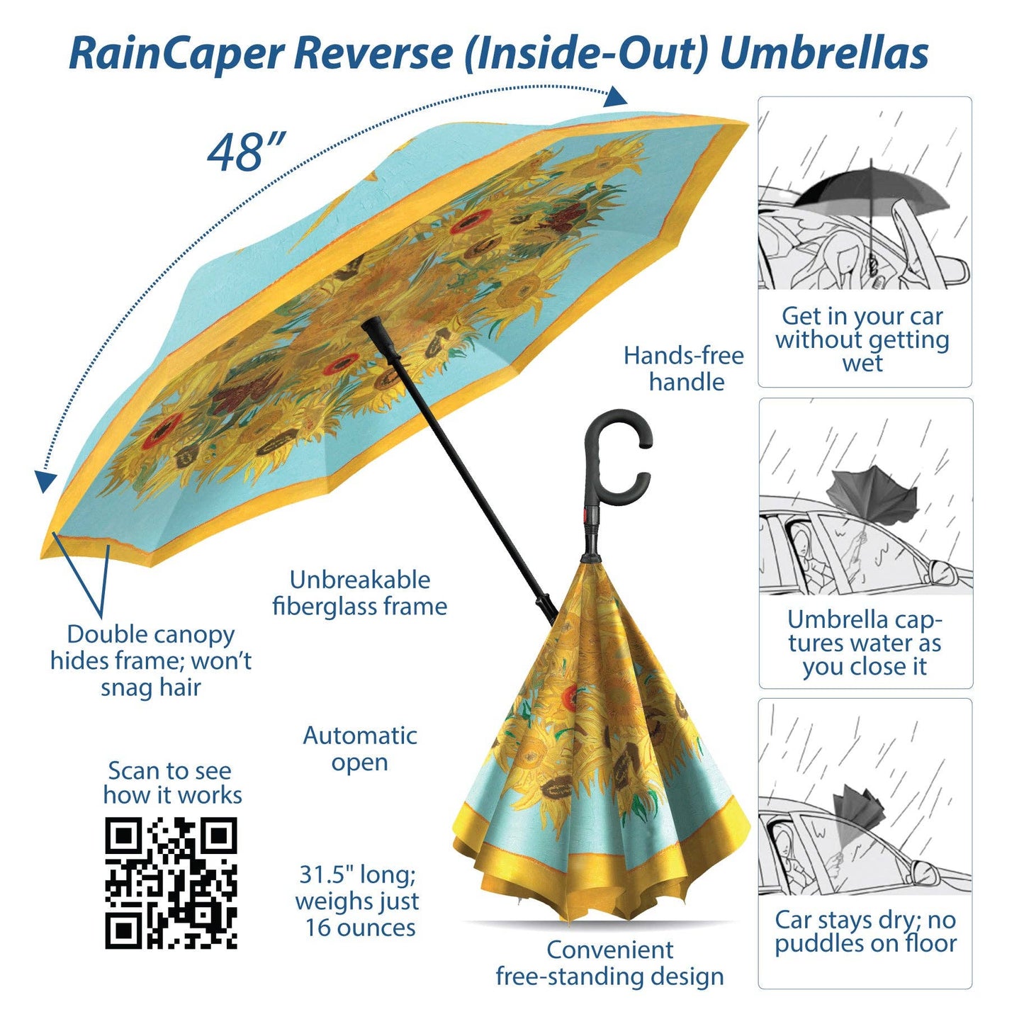 Umbrella Inverted- Van Gogh Sunflowers