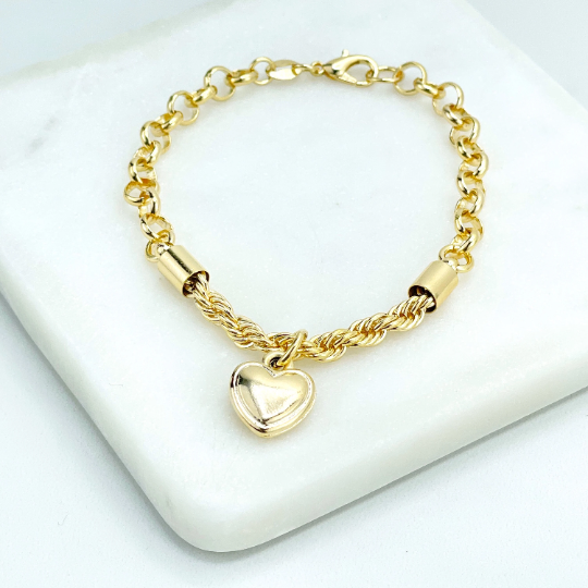 Dangle Puffed Heart Charm Bracelet
