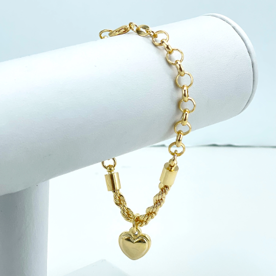 Dangle Puffed Heart Charm Bracelet