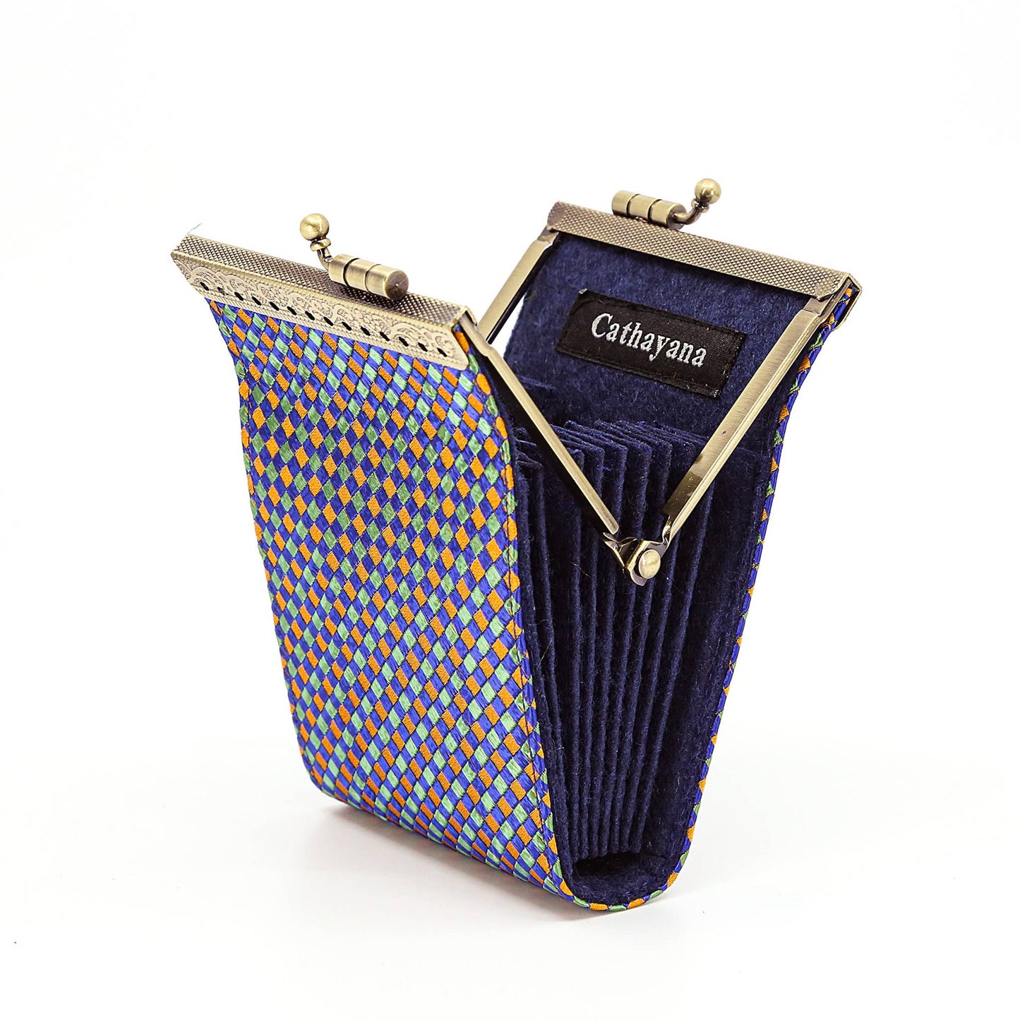 Small Checker Patten Brocade Card Holder w/ RFID Protection