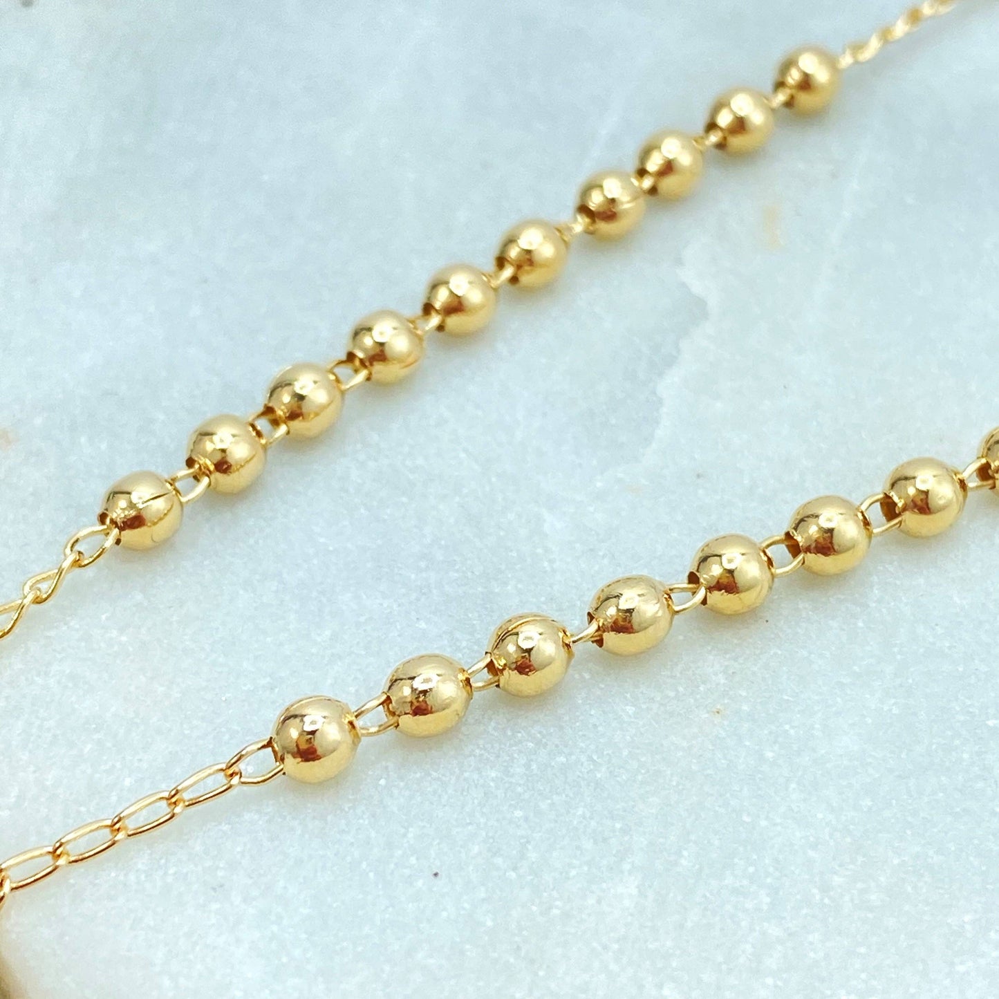 Rosary with La Milagrosa Charm, Gold Balls with Miraculous Virgin 18k Gold Filled Gold Beaded