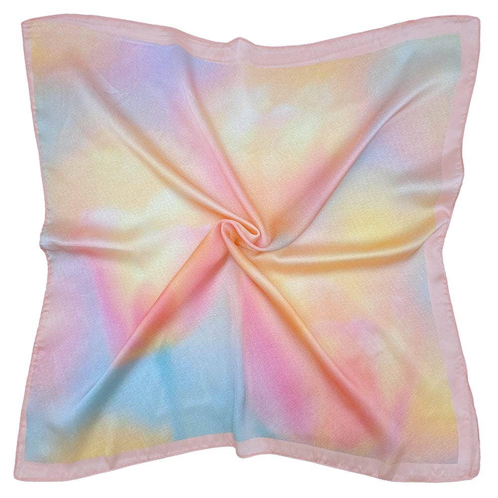 Aurora Printed Square Silky Satin Bandana Scarf: Beige