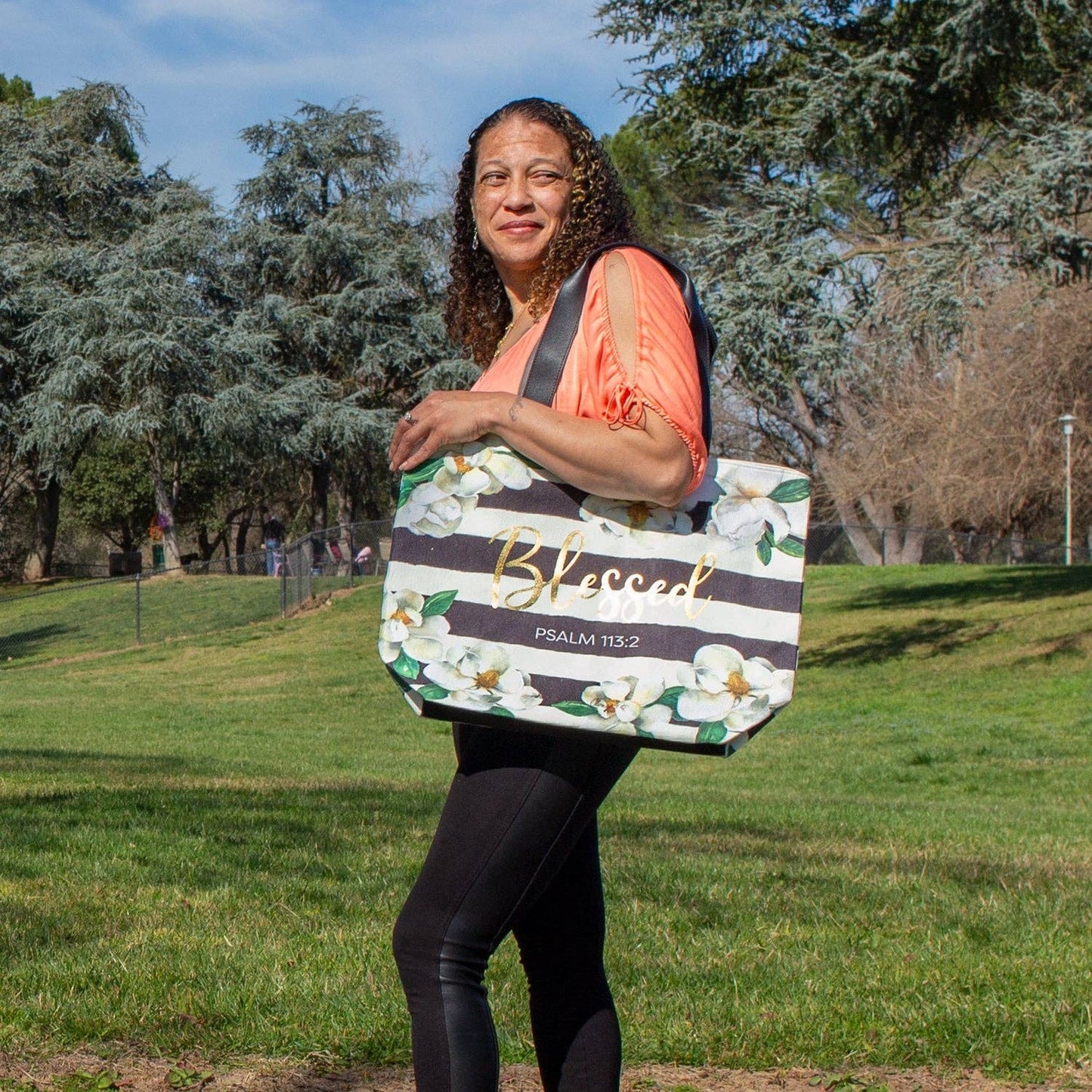 White Magnolias Blessed (Psalm 113:2) Canvas Handbag