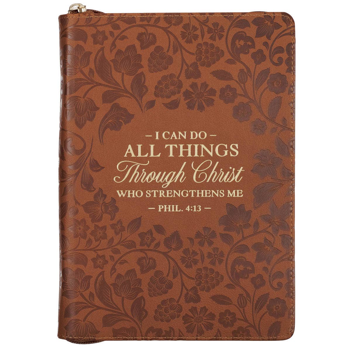 Journal Zip Brown Floral All Things Phil. 4:13
