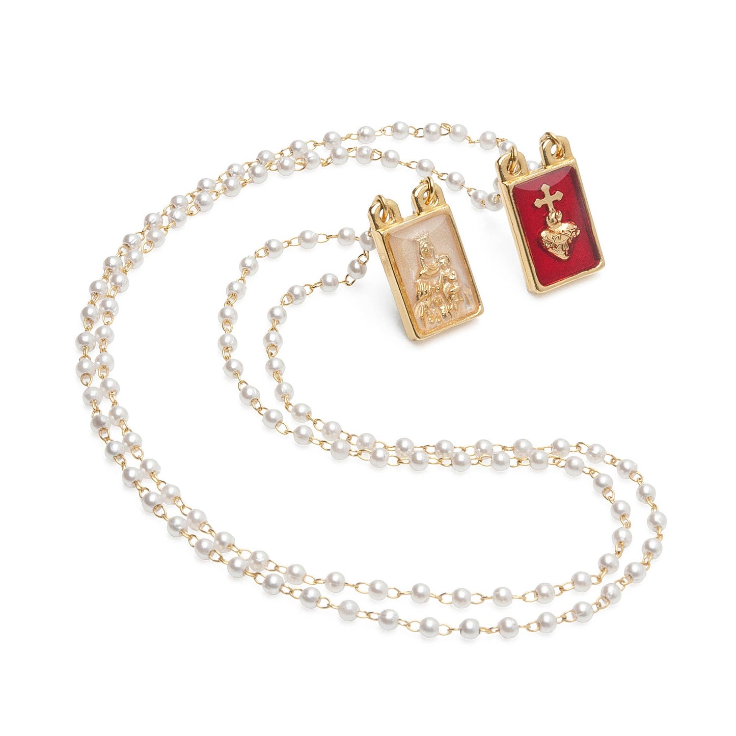 Lady's Scapular Sacred Heart + Lady Mt. Carmel Pearl Beads
