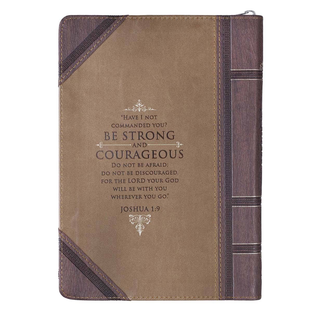 Journal Zip Brown 2-tone Be Strong Josh. 1:9