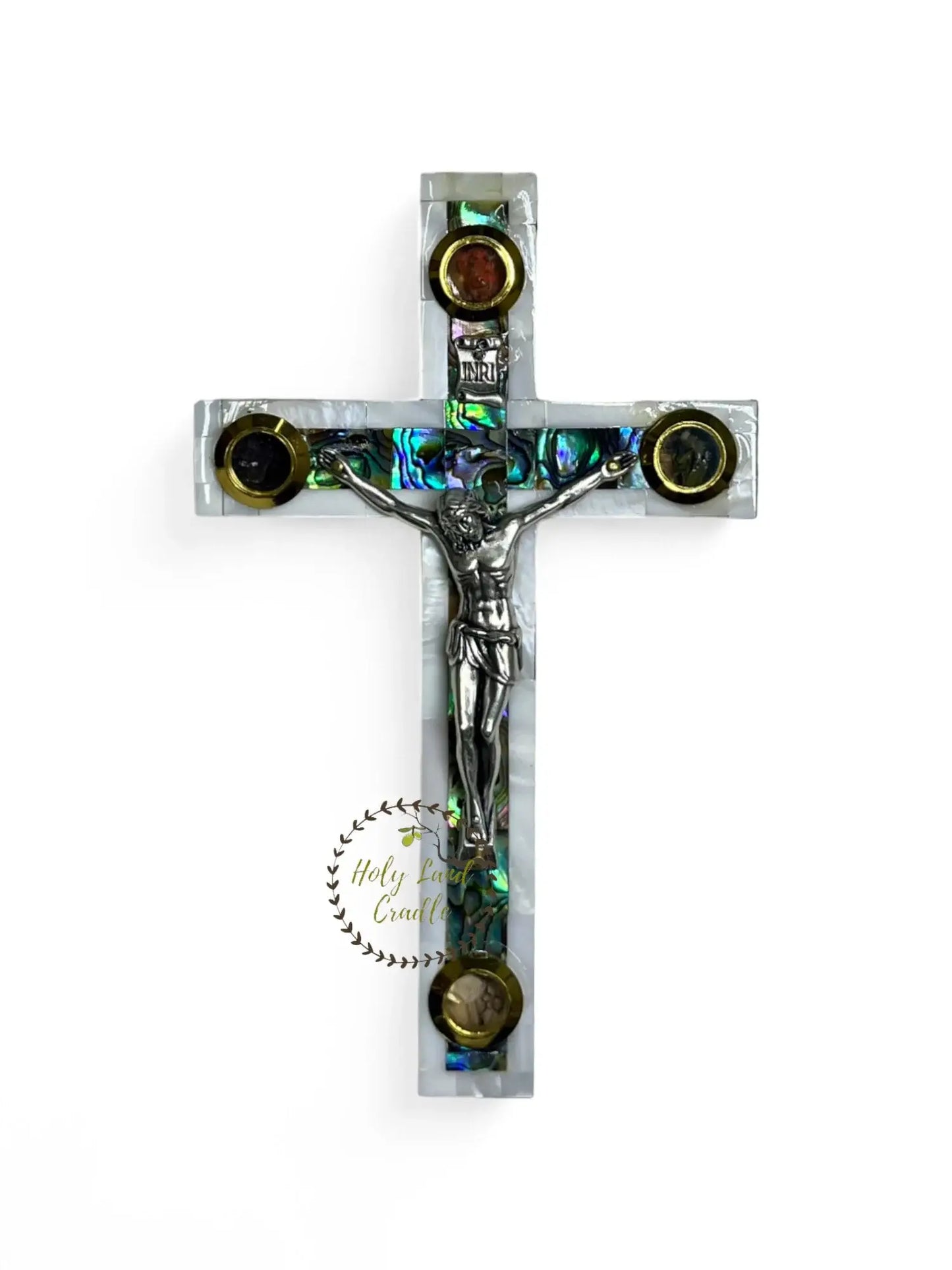 Olive Wood With Mother of Pearl Full Wall Cross with Corpus