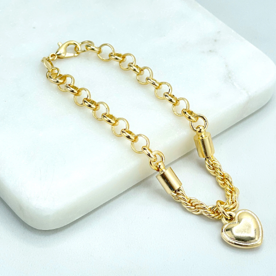 Dangle Puffed Heart Charm Bracelet