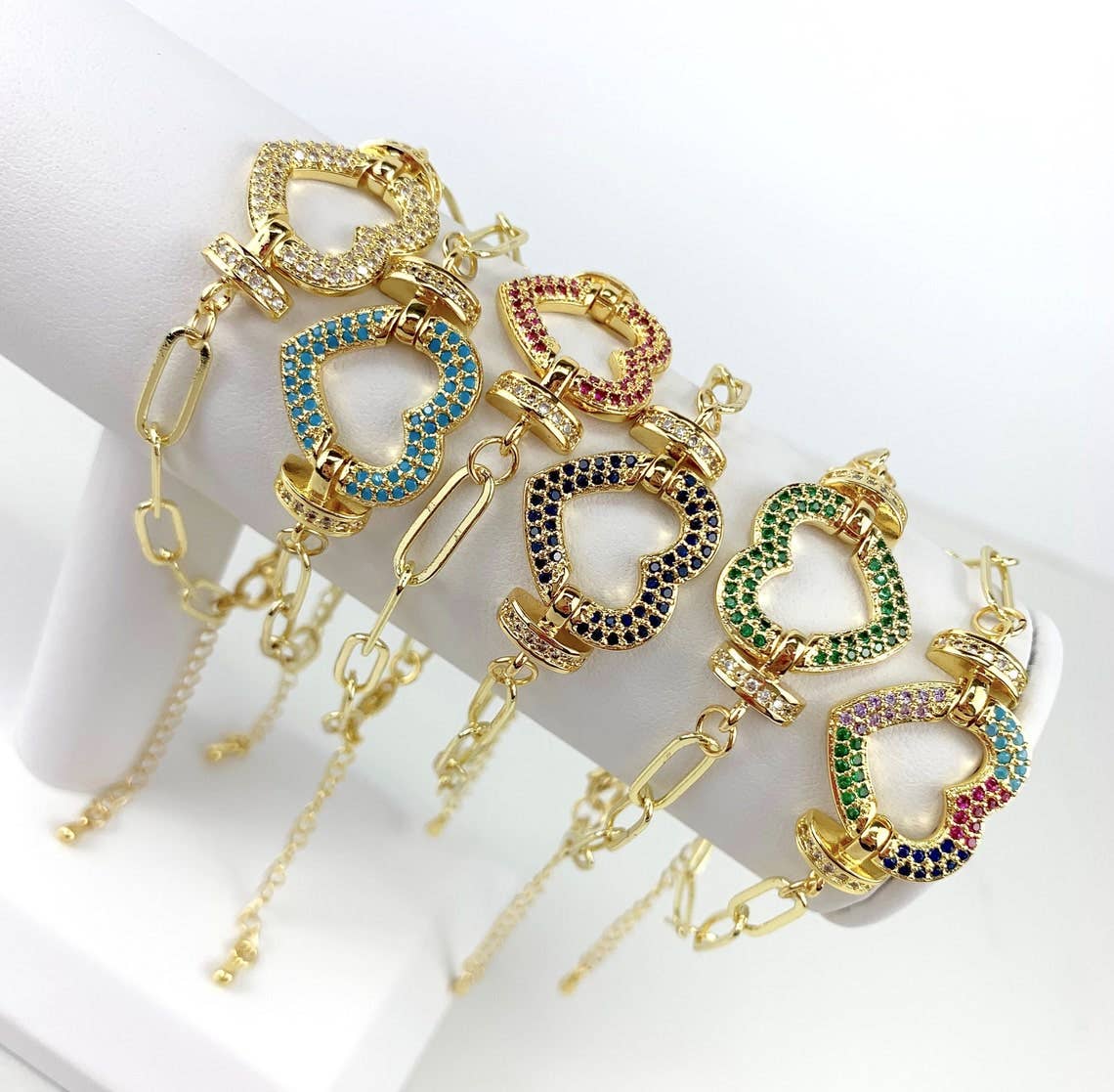 Blue Paperclip Link and Colored CZ Bracelet 18k Gold Filled