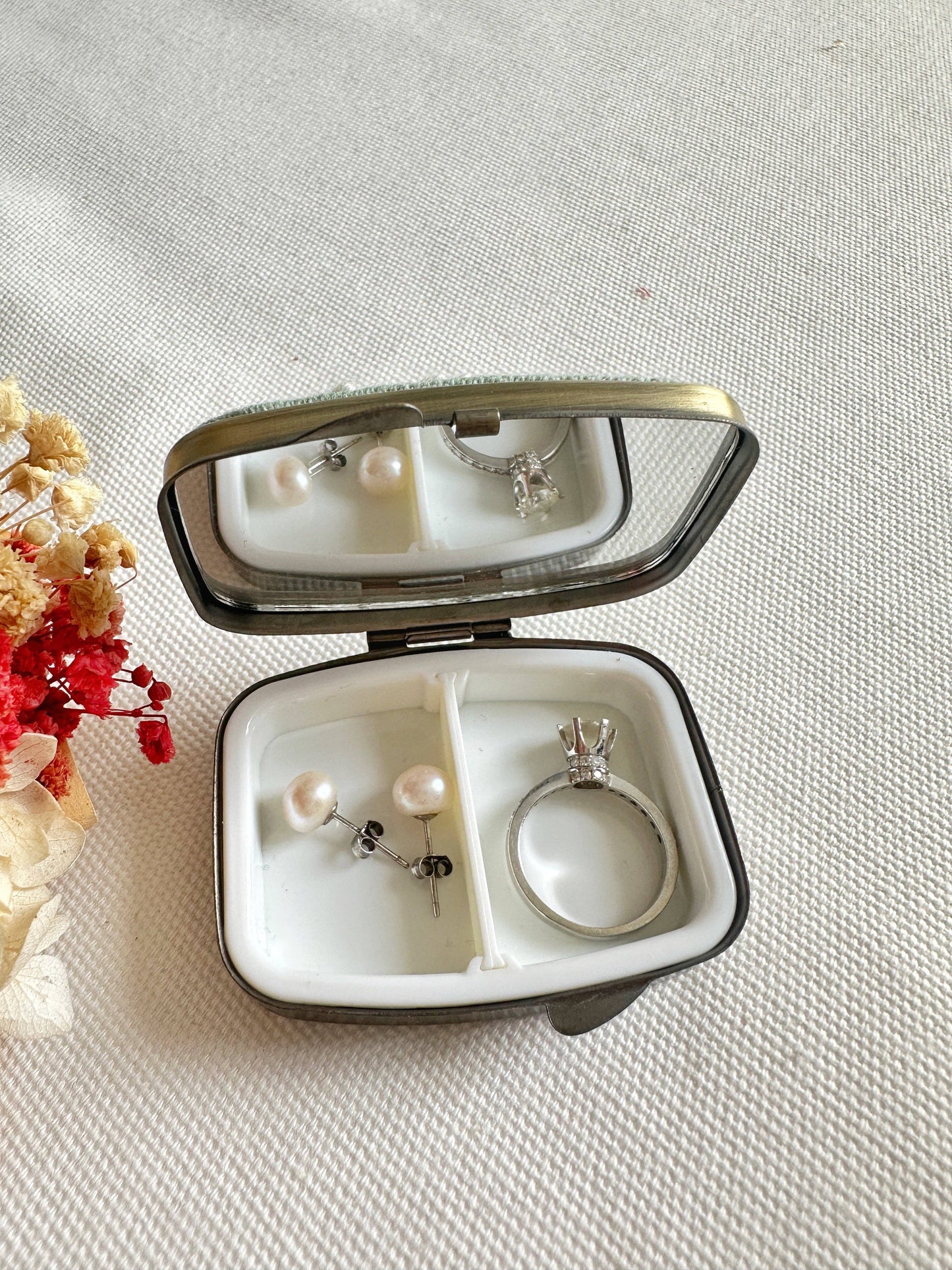 Red Rose Mini Jewelry Box with Mirror