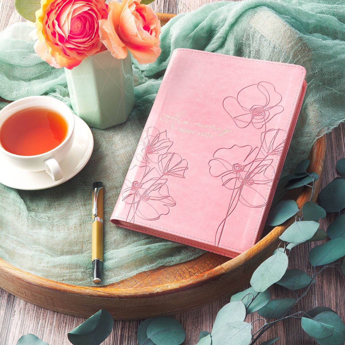 Journal Zip Pink His Mercy Never Fails
