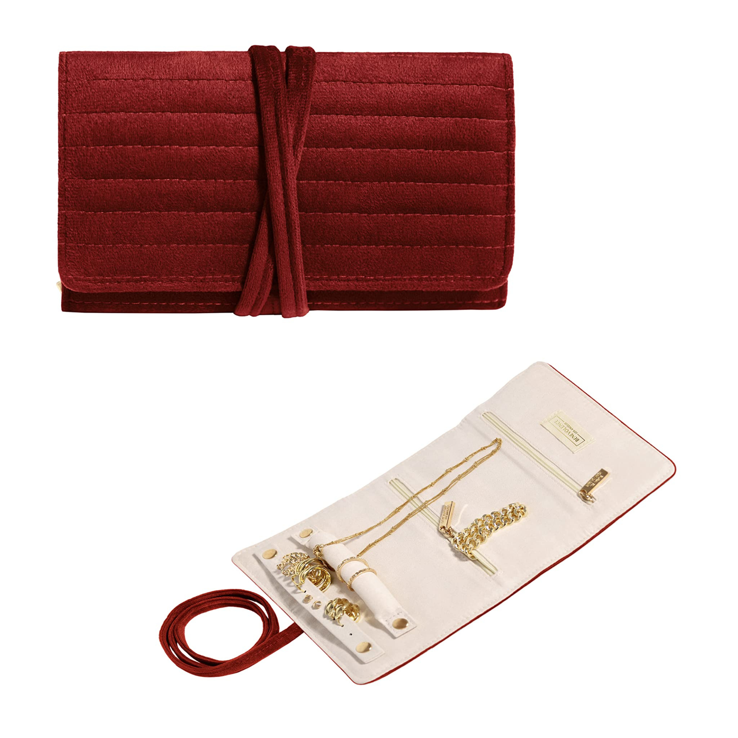 Emerald Velvet Jewelry Roll Organizer