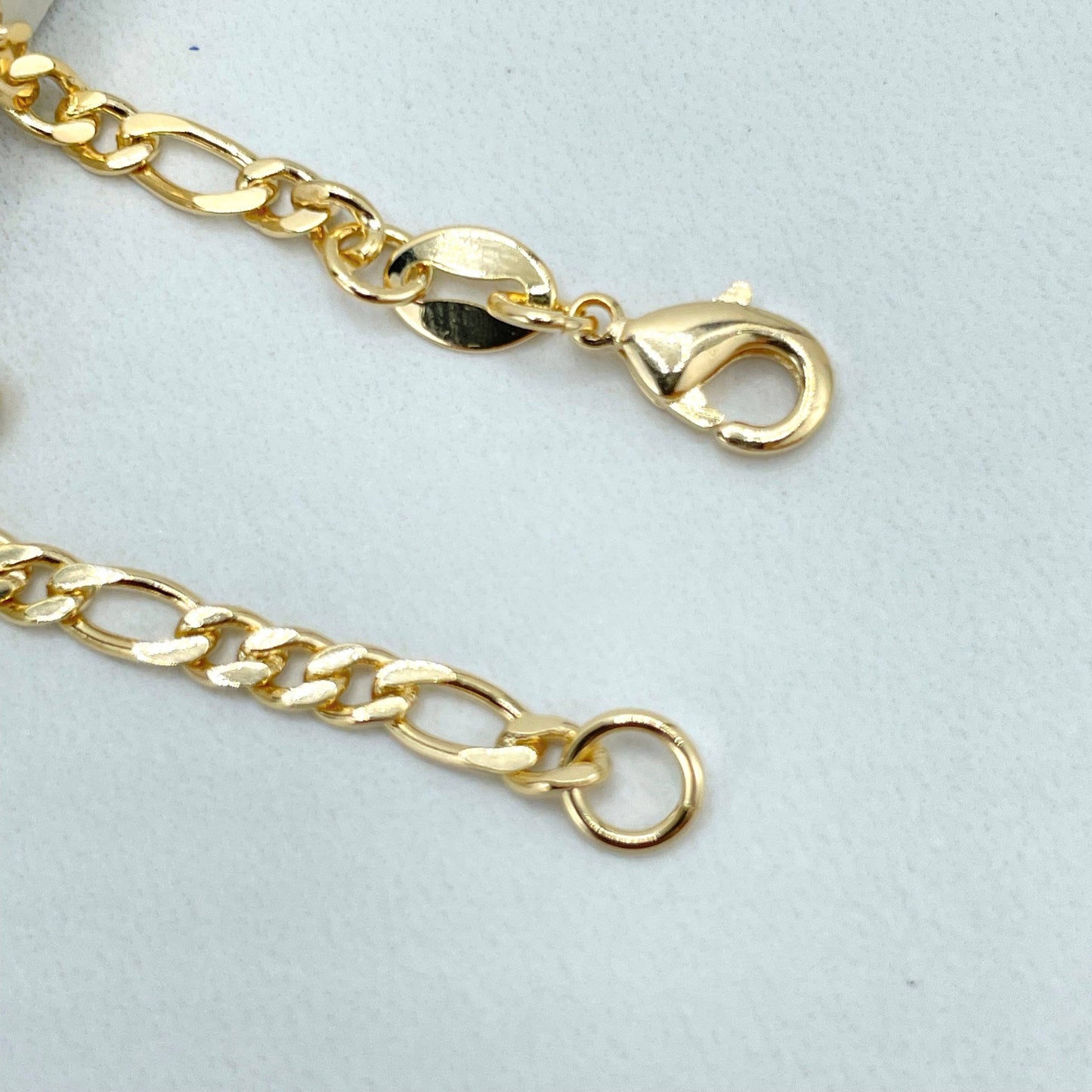 18K Figaro Chain Bracelet with Hearts