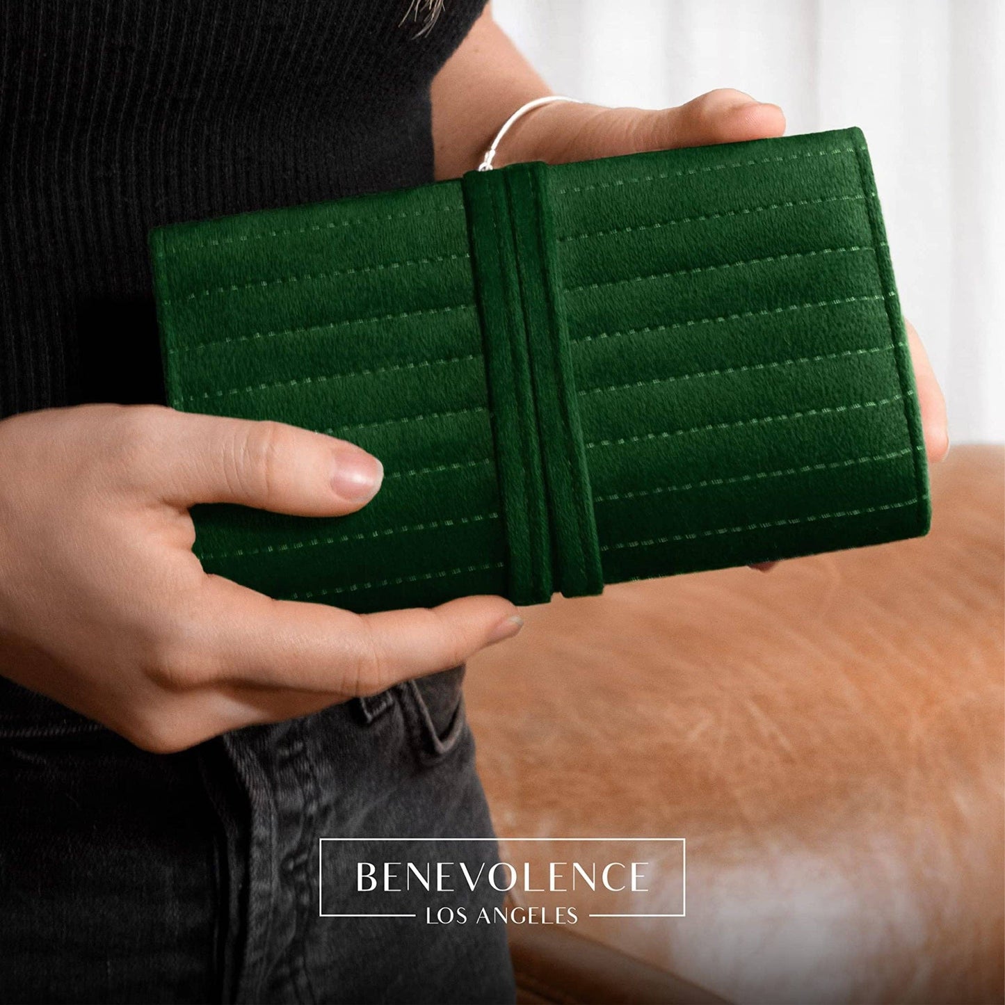 Emerald Velvet Jewelry Roll Organizer