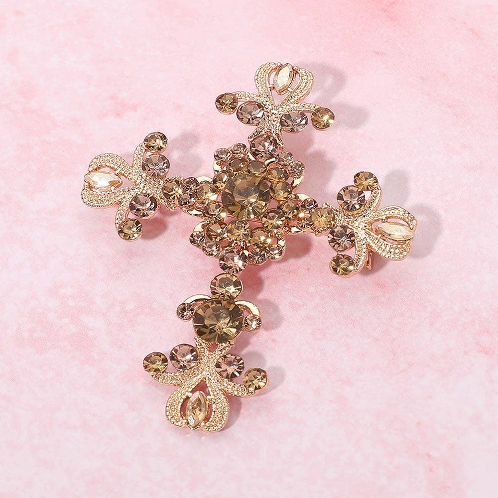 Silver Cross Brooch Elegant Stone Embellished