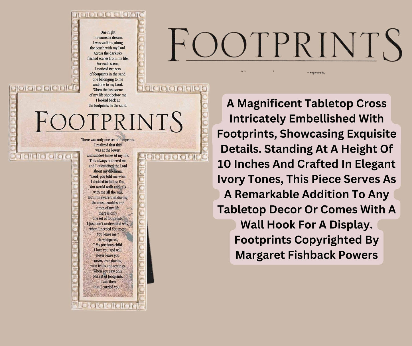 Footprints Poem Tabletop Beaded Cross