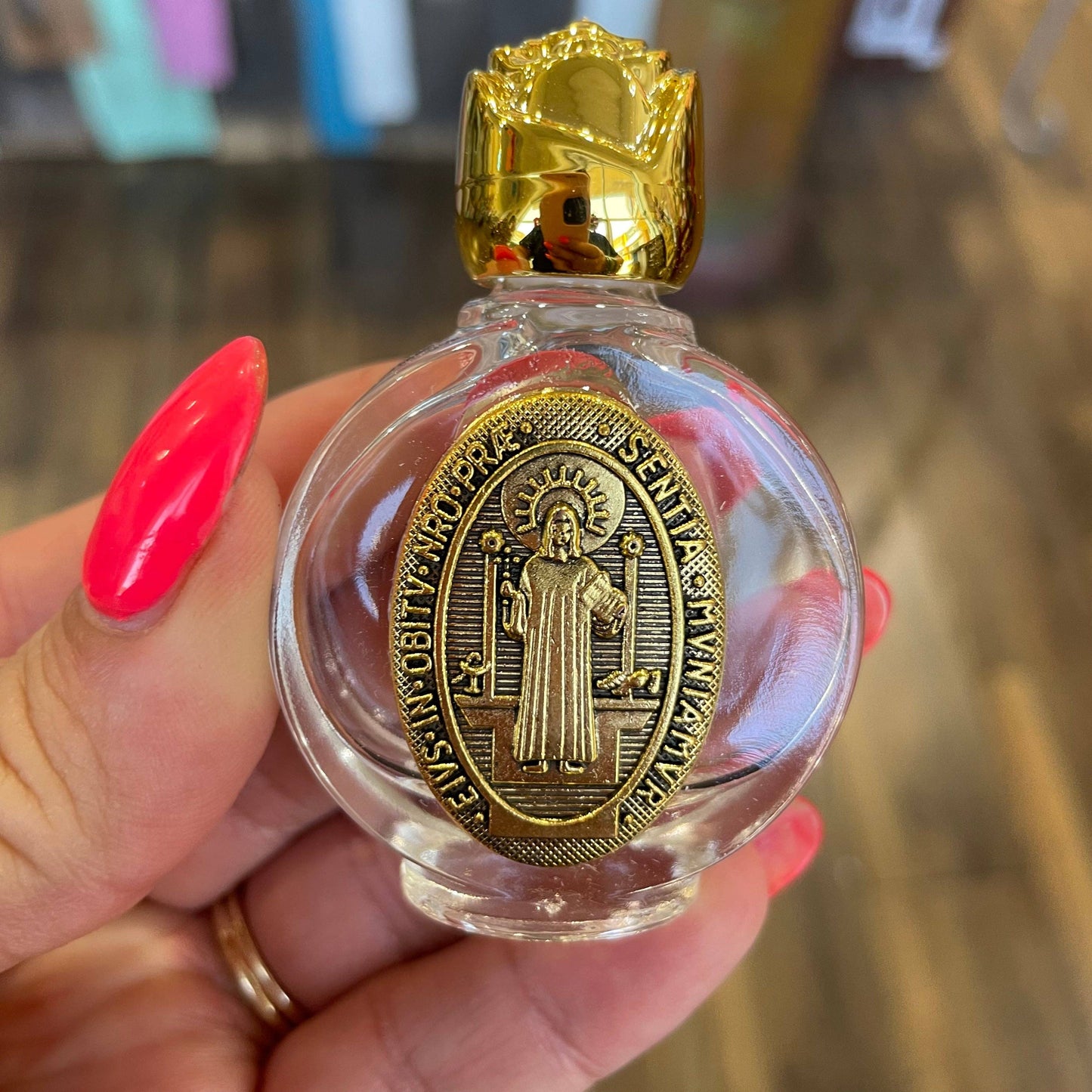 St Benedict Glass Holy Water Bottle