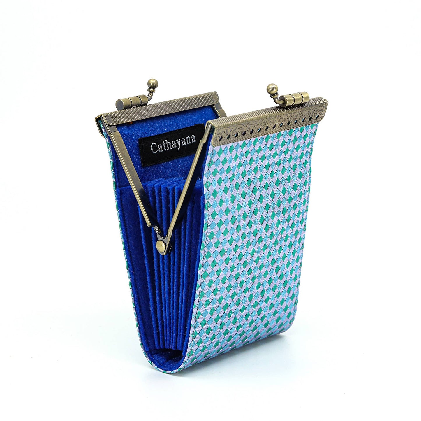 Small Checker Patten Brocade Card Holder w/ RFID Protection