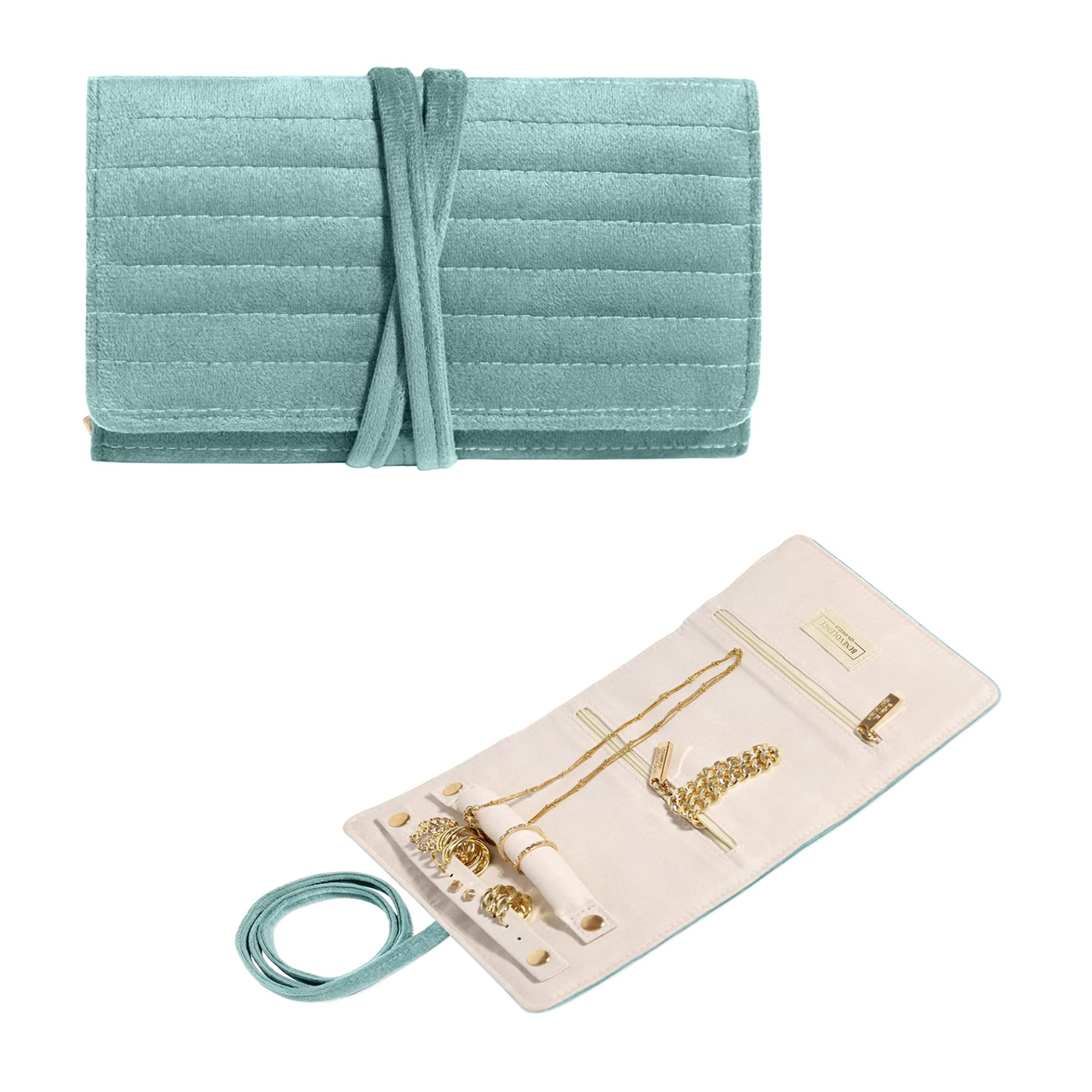 Emerald Velvet Jewelry Roll Organizer