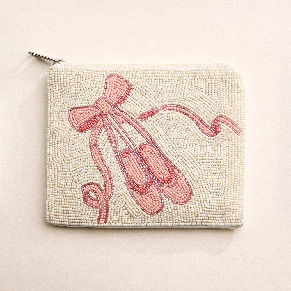Ballet Slipper Bow Seed Beaded Mini Pouch Bag