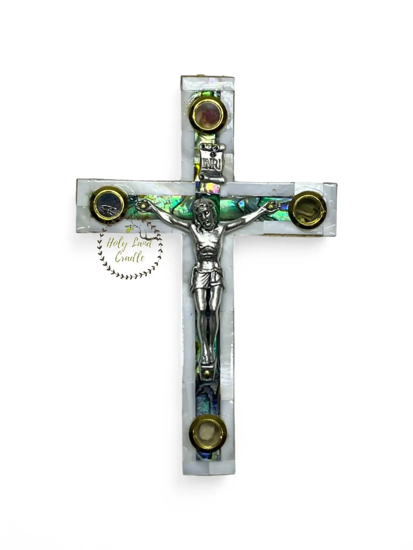 Olive Wood With Mother of Pearl Full Wall Cross with Corpus