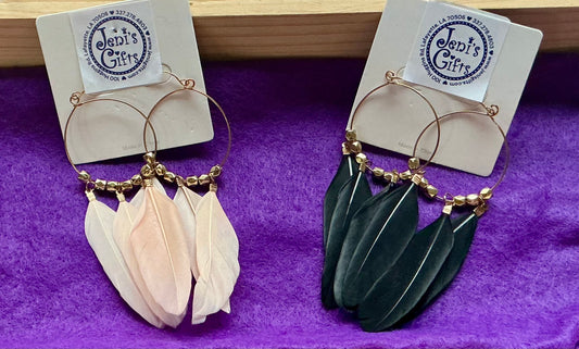 Pink Feathers & Gold Dangles
