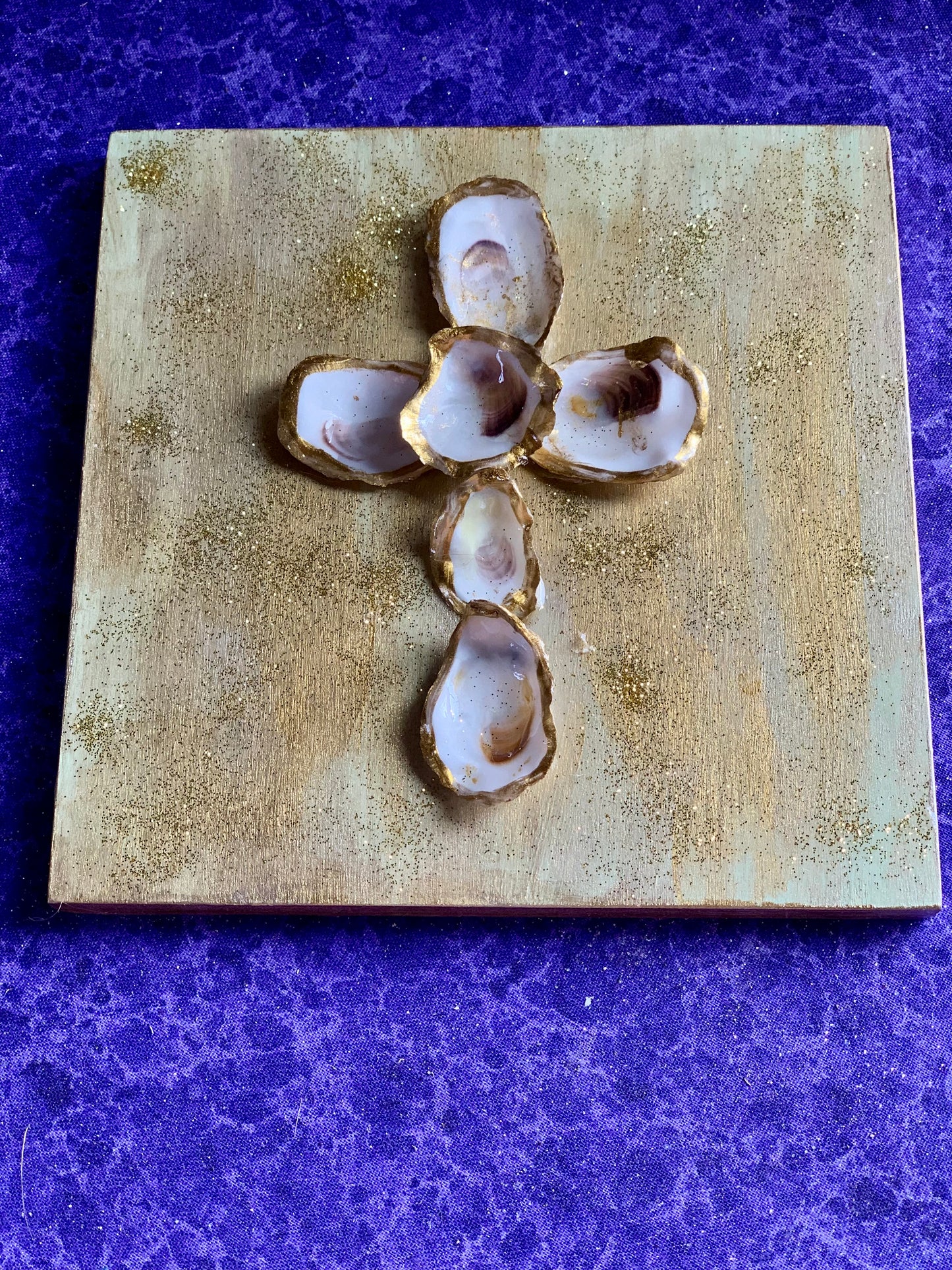 Oyster shell cross plaque