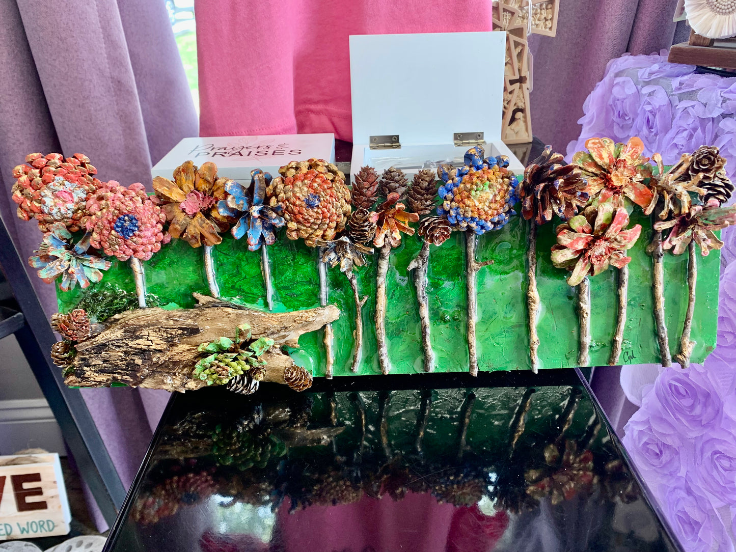 Pinecone Flower Art plaque