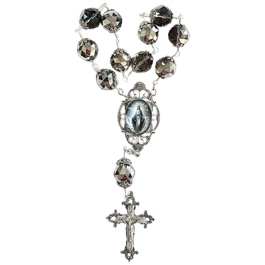 Our Lady of Grace Table Rosary, One Decade, Large, Gunmetal & Silver