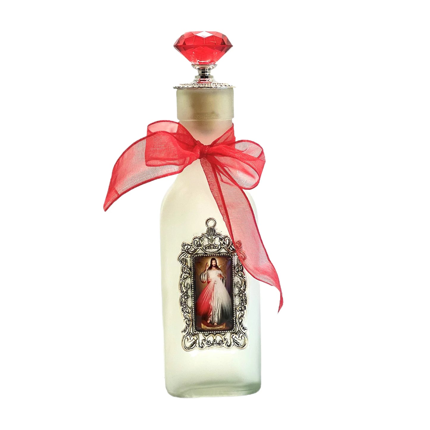 Divine Mercy Holy Water Bottle, Silver Large Frosted