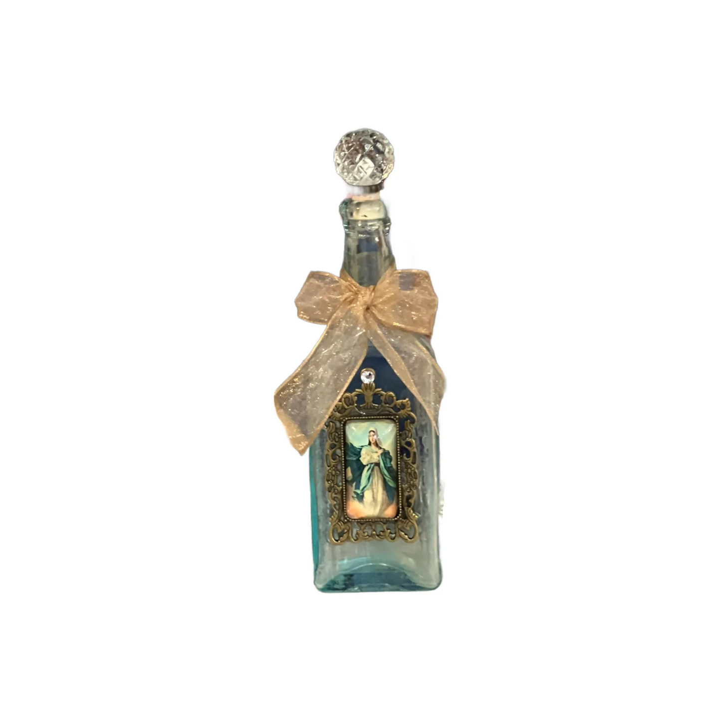 Our Lady of Grace Holy Water Bottle, Green, Antique)