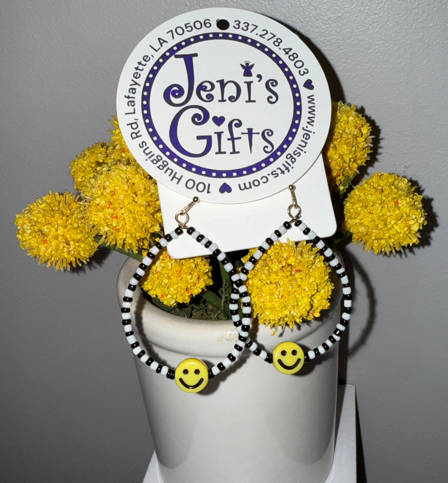 Smiley Face Black & White Bead Dangles