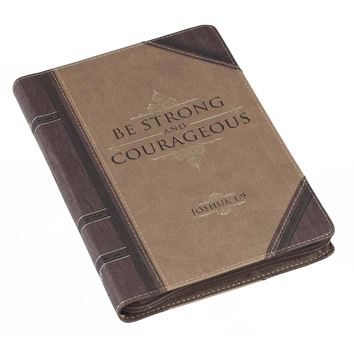 Journal Zip Brown 2-tone Be Strong Josh. 1:9