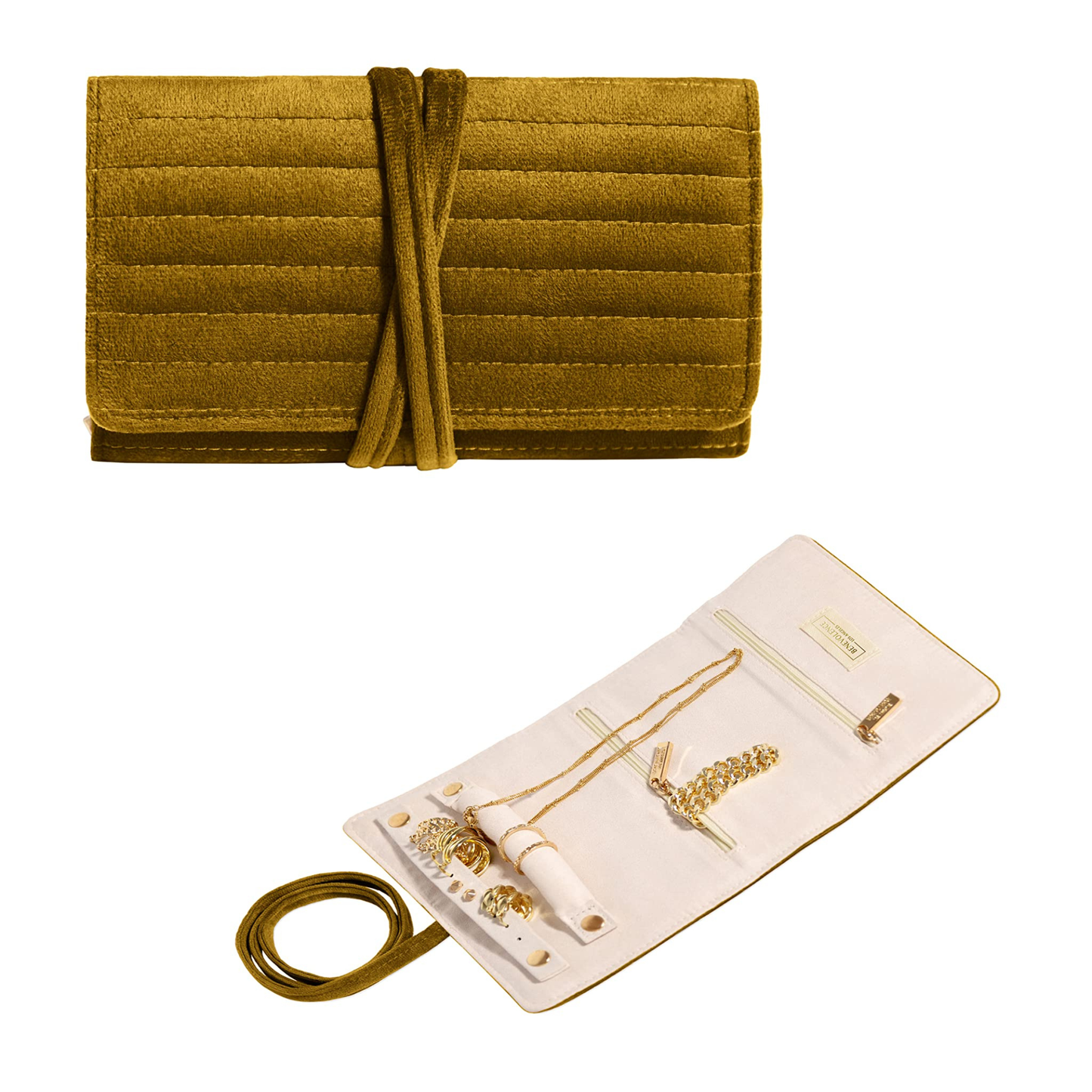 Emerald Velvet Jewelry Roll Organizer