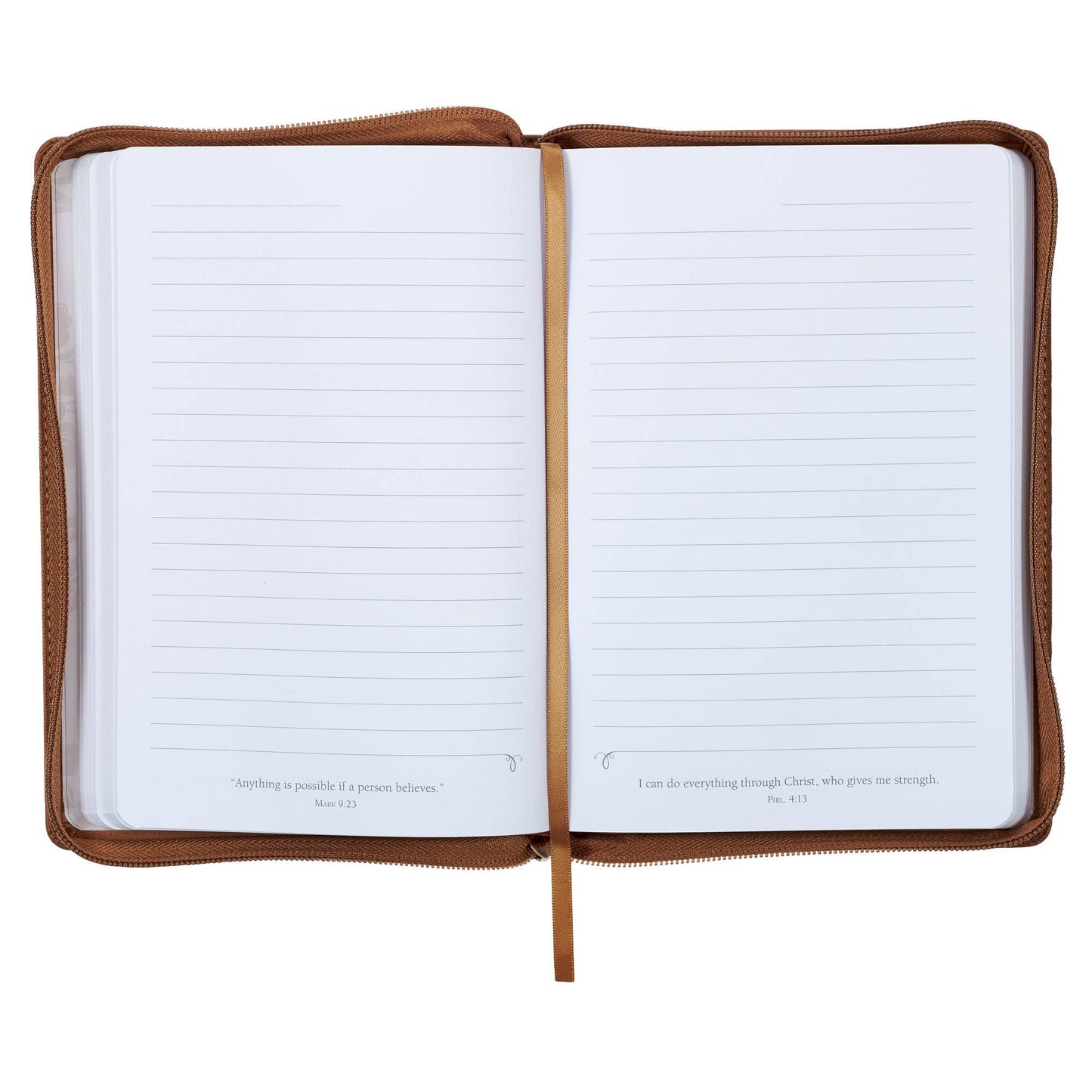 Journal Zip Brown Floral All Things Phil. 4:13