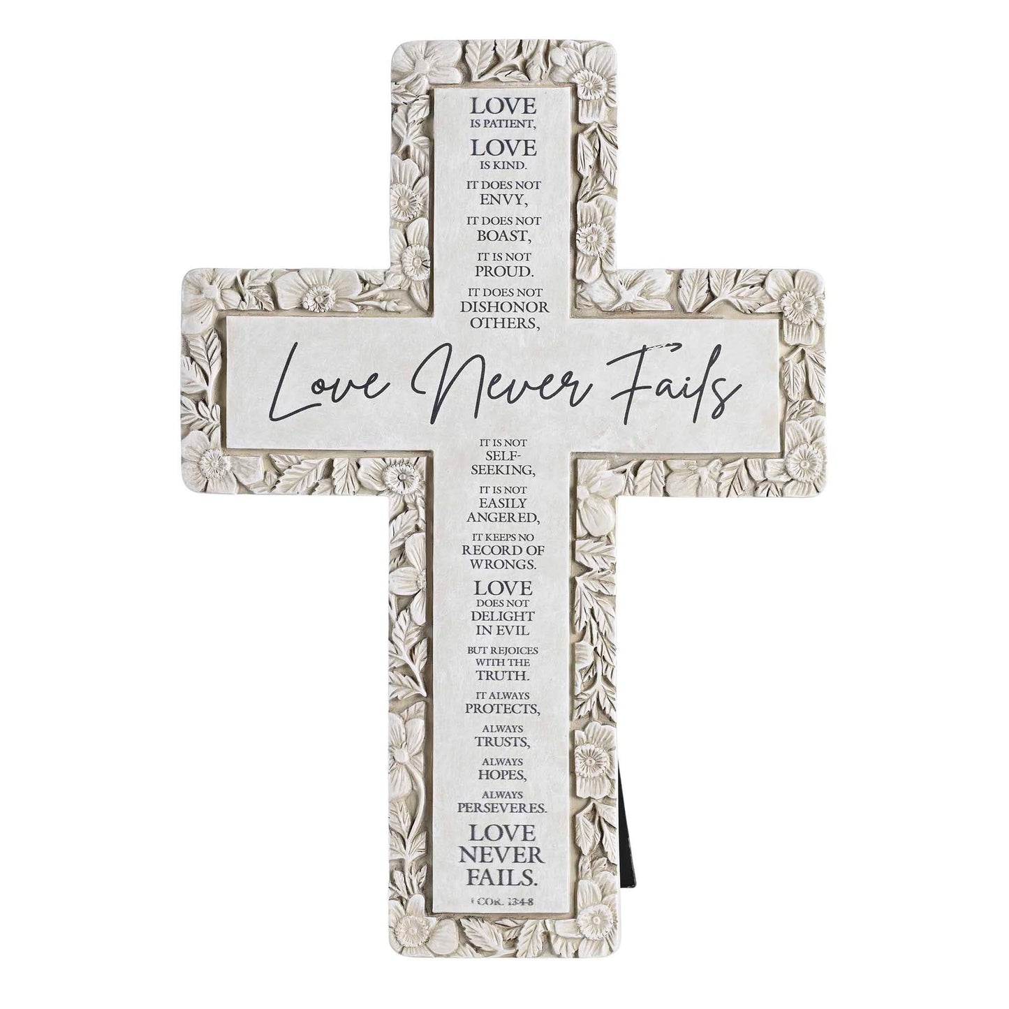 Love Never Fails Tabletop Floral Cross