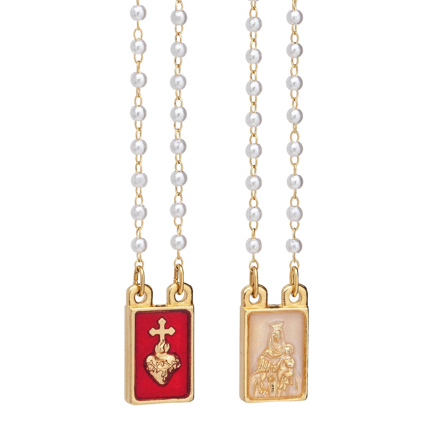 Lady's Scapular Sacred Heart + Lady Mt. Carmel Pearl Beads